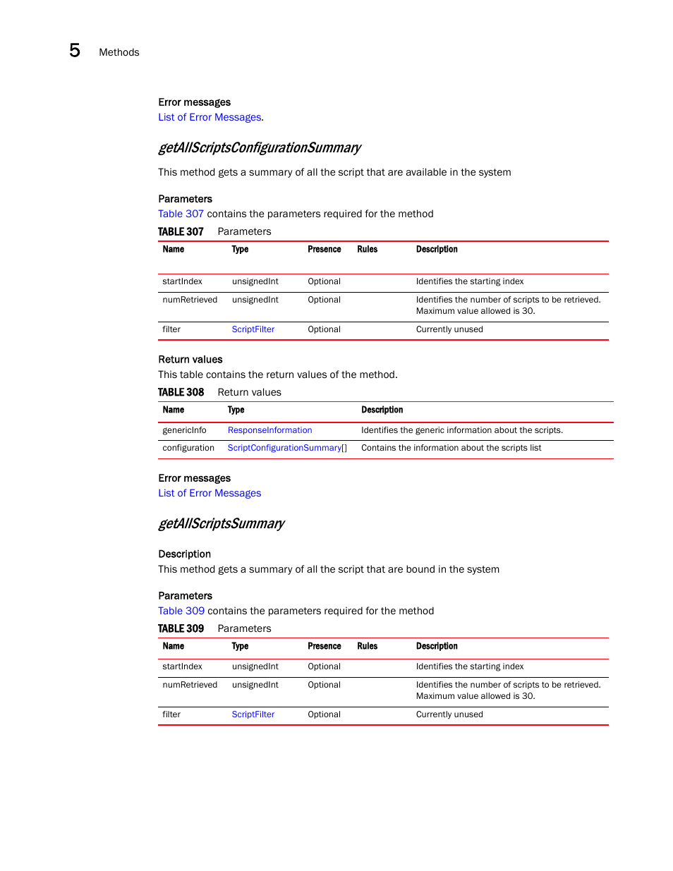 Getallscriptsconfigurationsummary, Getallscriptssummary | Brocade Virtual ADX XML API Programmer’s Guide (Supporting ADX v03.1.00) User Manual | Page 466 / 878