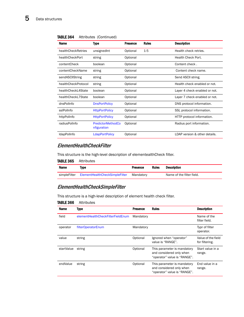 Elementhealthcheckfilter, Elementhealthchecksimplefilter | Brocade Virtual ADX XML API Programmer’s Guide (Supporting ADX v03.1.00) User Manual | Page 486 / 878