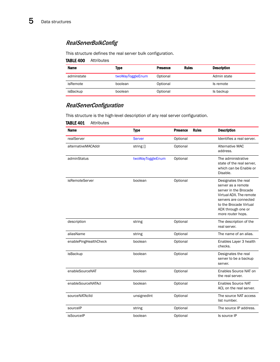 Realserverbulkconfig, Realserverconfiguration | Brocade Virtual ADX XML API Programmer’s Guide (Supporting ADX v03.1.00) User Manual | Page 500 / 878