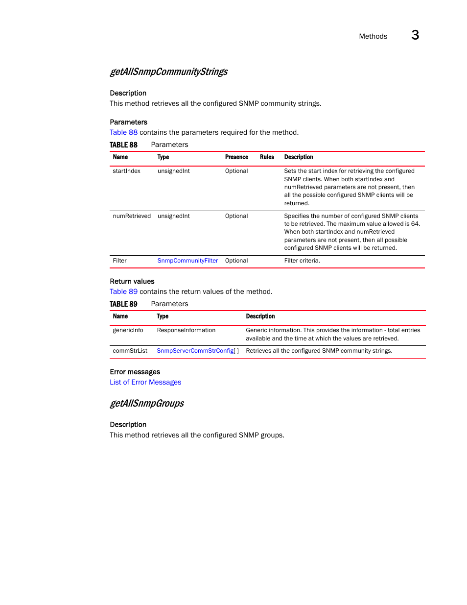 Getallsnmpcommunitystrings, Getallsnmpgroups | Brocade Virtual ADX XML API Programmer’s Guide (Supporting ADX v03.1.00) User Manual | Page 51 / 878