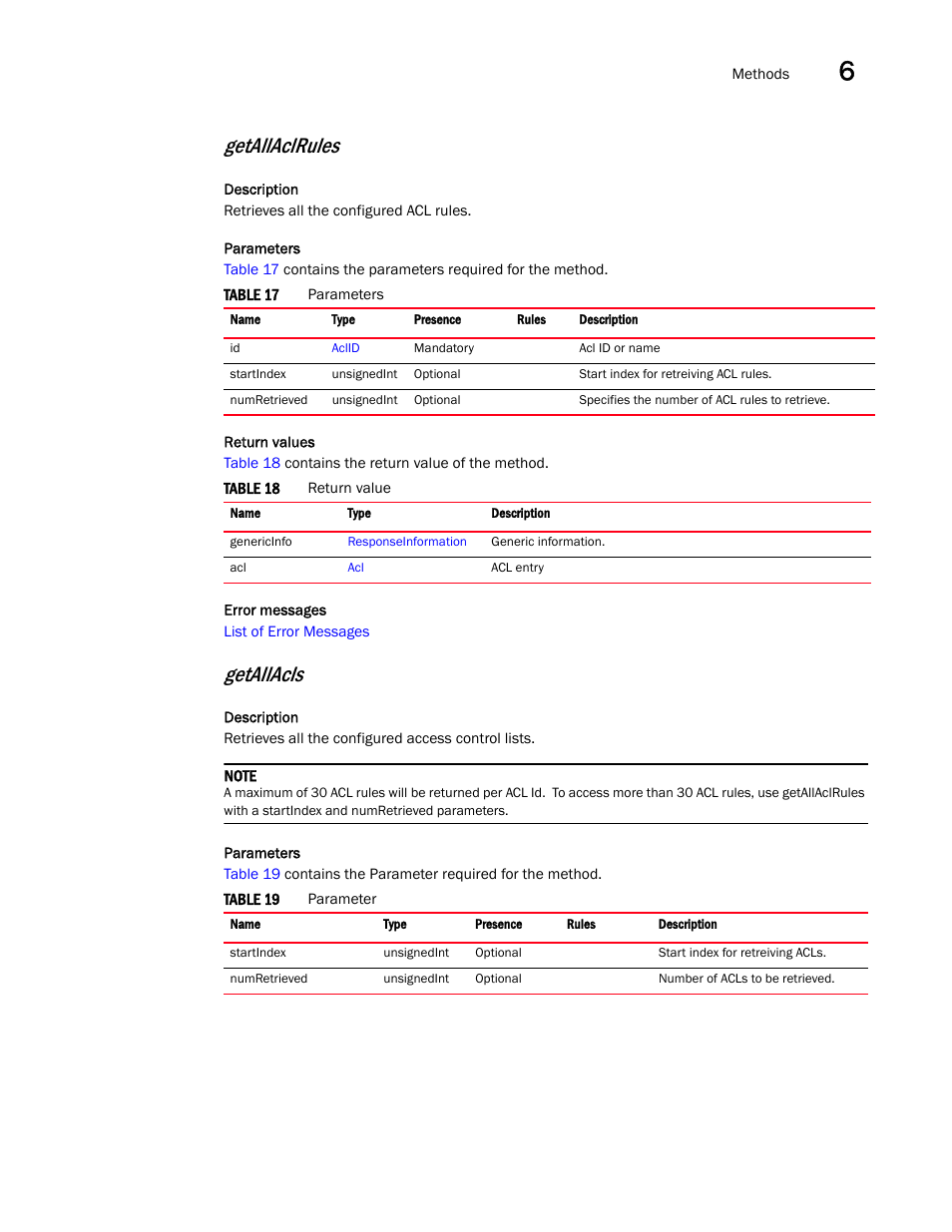 Getallaclrules, Getallacls | Brocade Virtual ADX XML API Programmer’s Guide (Supporting ADX v03.1.00) User Manual | Page 575 / 878