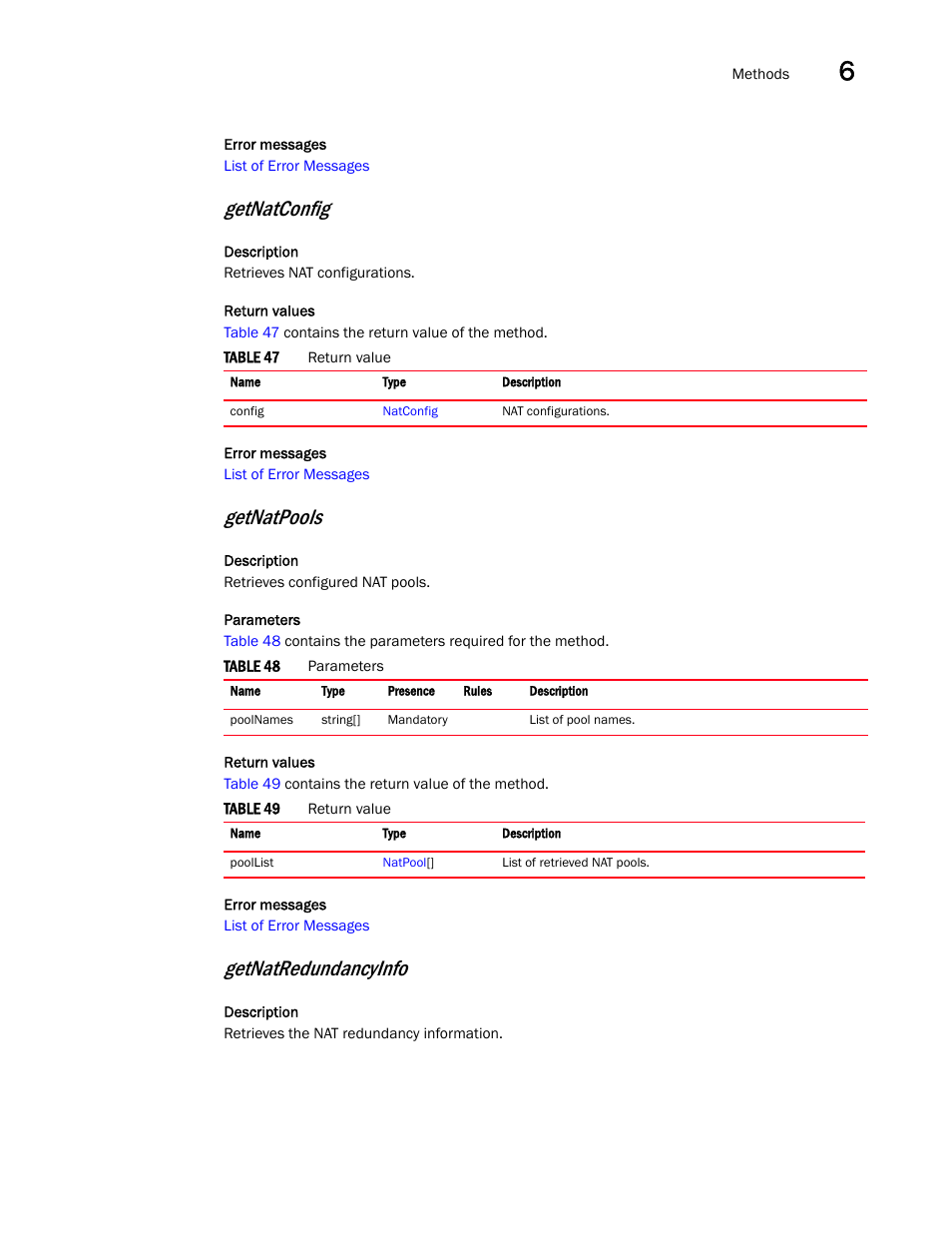 Getnatconfig, Getnatpools, Getnatredundancyinfo | Brocade Virtual ADX XML API Programmer’s Guide (Supporting ADX v03.1.00) User Manual | Page 585 / 878