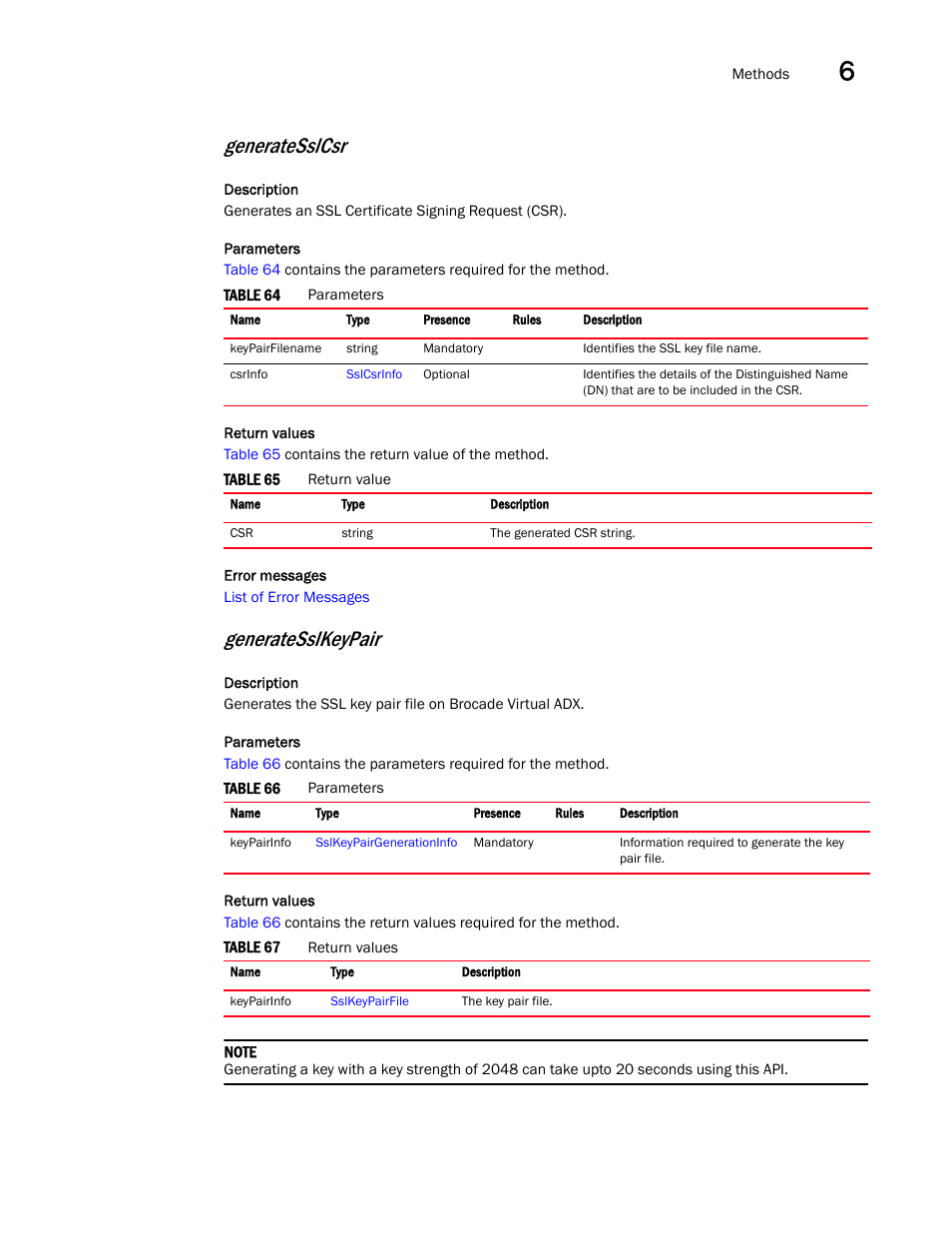 Generatesslcsr, Generatesslkeypair | Brocade Virtual ADX XML API Programmer’s Guide (Supporting ADX v03.1.00) User Manual | Page 591 / 878