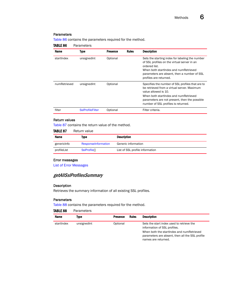 Getallsslprofilessummary | Brocade Virtual ADX XML API Programmer’s Guide (Supporting ADX v03.1.00) User Manual | Page 599 / 878