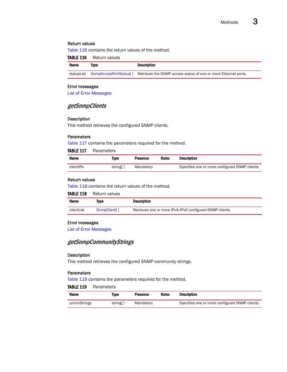 Getsnmpclients, Getsnmpcommunitystrings | Brocade Virtual ADX XML API Programmer’s Guide (Supporting ADX v03.1.00) User Manual | Page 61 / 878