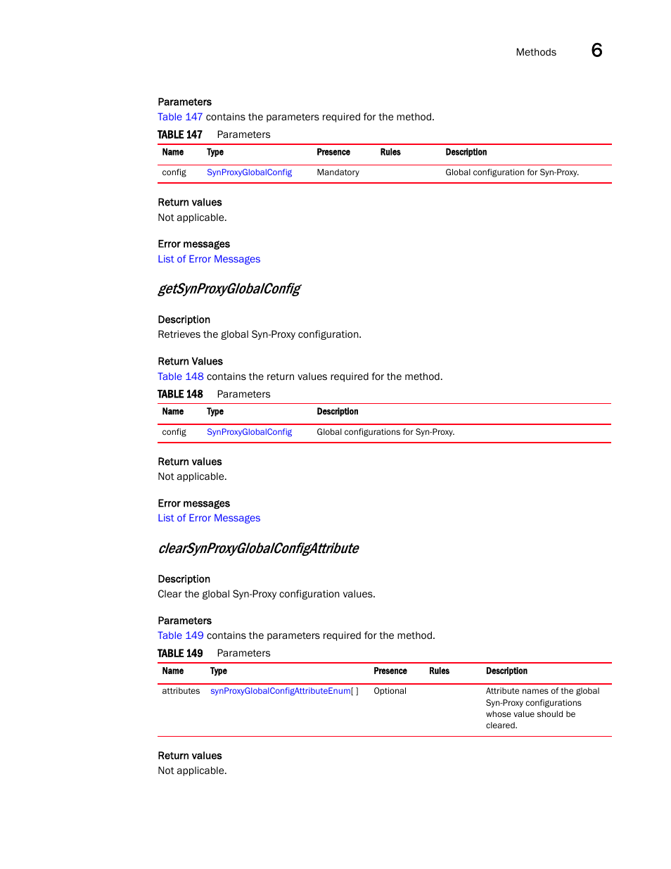 Getsynproxyglobalconfig, Clearsynproxyglobalconfigattribute | Brocade Virtual ADX XML API Programmer’s Guide (Supporting ADX v03.1.00) User Manual | Page 619 / 878