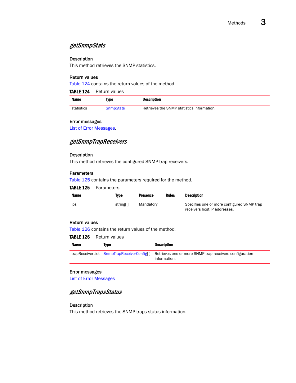 Getsnmpstats, Getsnmptrapreceivers, Getsnmptrapsstatus | Brocade Virtual ADX XML API Programmer’s Guide (Supporting ADX v03.1.00) User Manual | Page 63 / 878