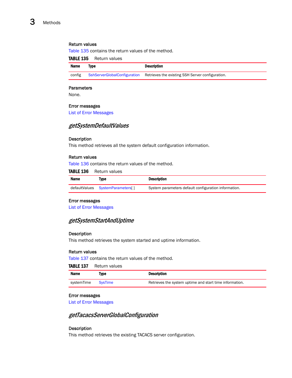 Getsystemdefaultvalues, Getsystemstartanduptime, Gettacacsserverglobalconfiguration | Brocade Virtual ADX XML API Programmer’s Guide (Supporting ADX v03.1.00) User Manual | Page 66 / 878