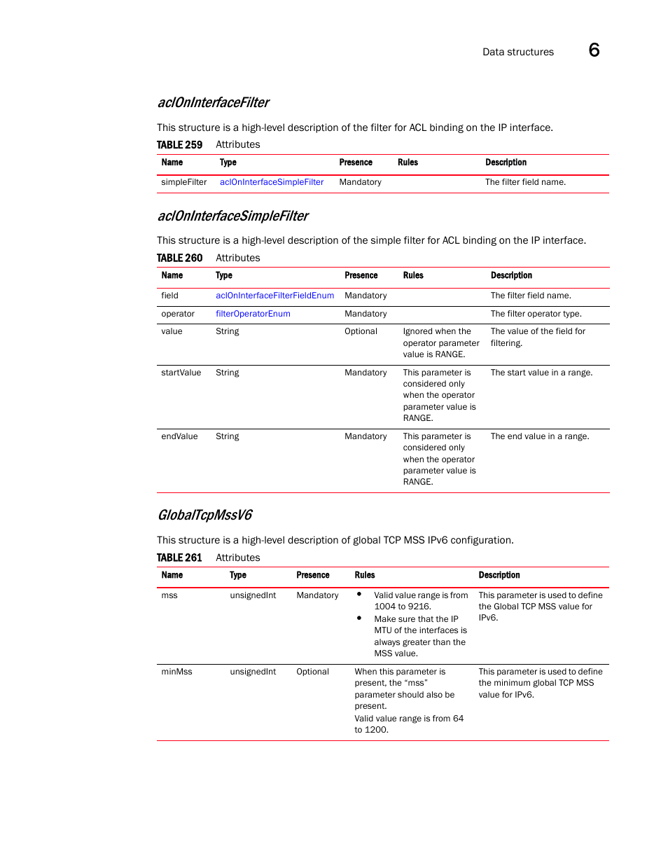 Acloninterfacefilter, Acloninterfacesimplefilter, Globaltcpmssv6 | Brocade Virtual ADX XML API Programmer’s Guide (Supporting ADX v03.1.00) User Manual | Page 671 / 878