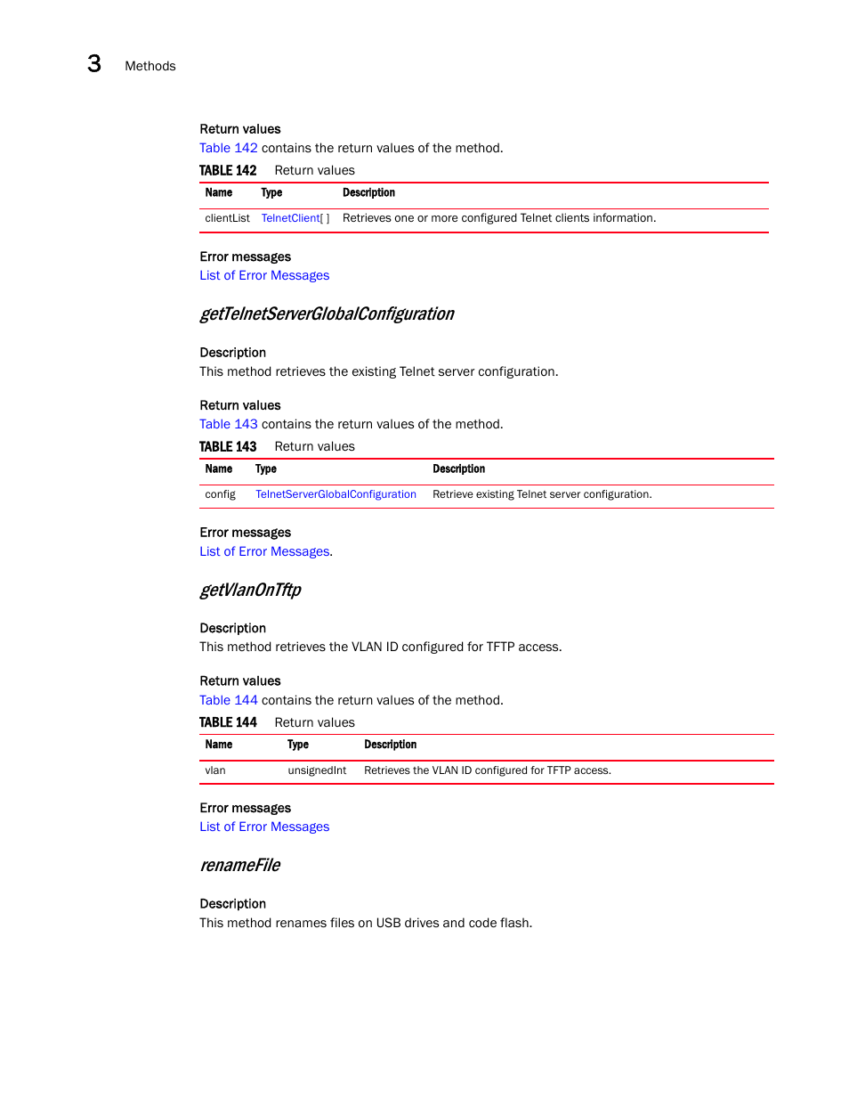 Gettelnetserverglobalconfiguration, Getvlanontftp, Renamefile | Brocade Virtual ADX XML API Programmer’s Guide (Supporting ADX v03.1.00) User Manual | Page 68 / 878