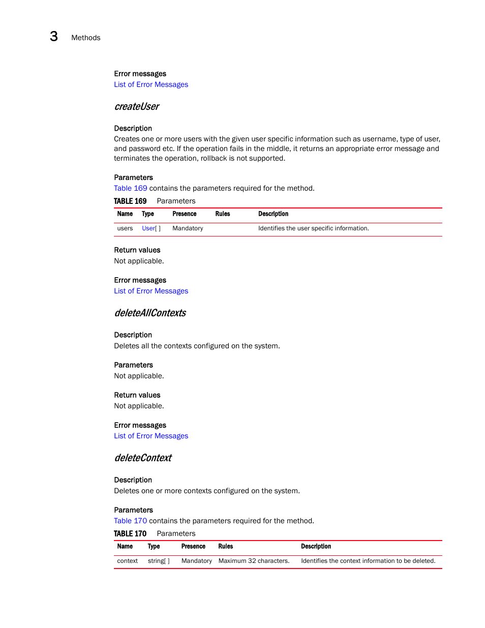 Createuser, Deleteallcontexts, Deletecontext | Brocade Virtual ADX XML API Programmer’s Guide (Supporting ADX v03.1.00) User Manual | Page 78 / 878