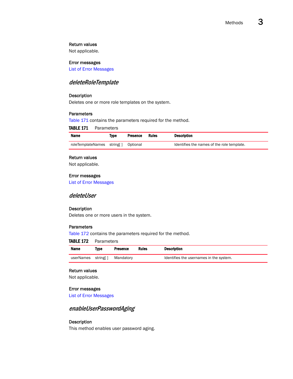Deleteroletemplate, Deleteuser, Enableuserpasswordaging | Brocade Virtual ADX XML API Programmer’s Guide (Supporting ADX v03.1.00) User Manual | Page 79 / 878