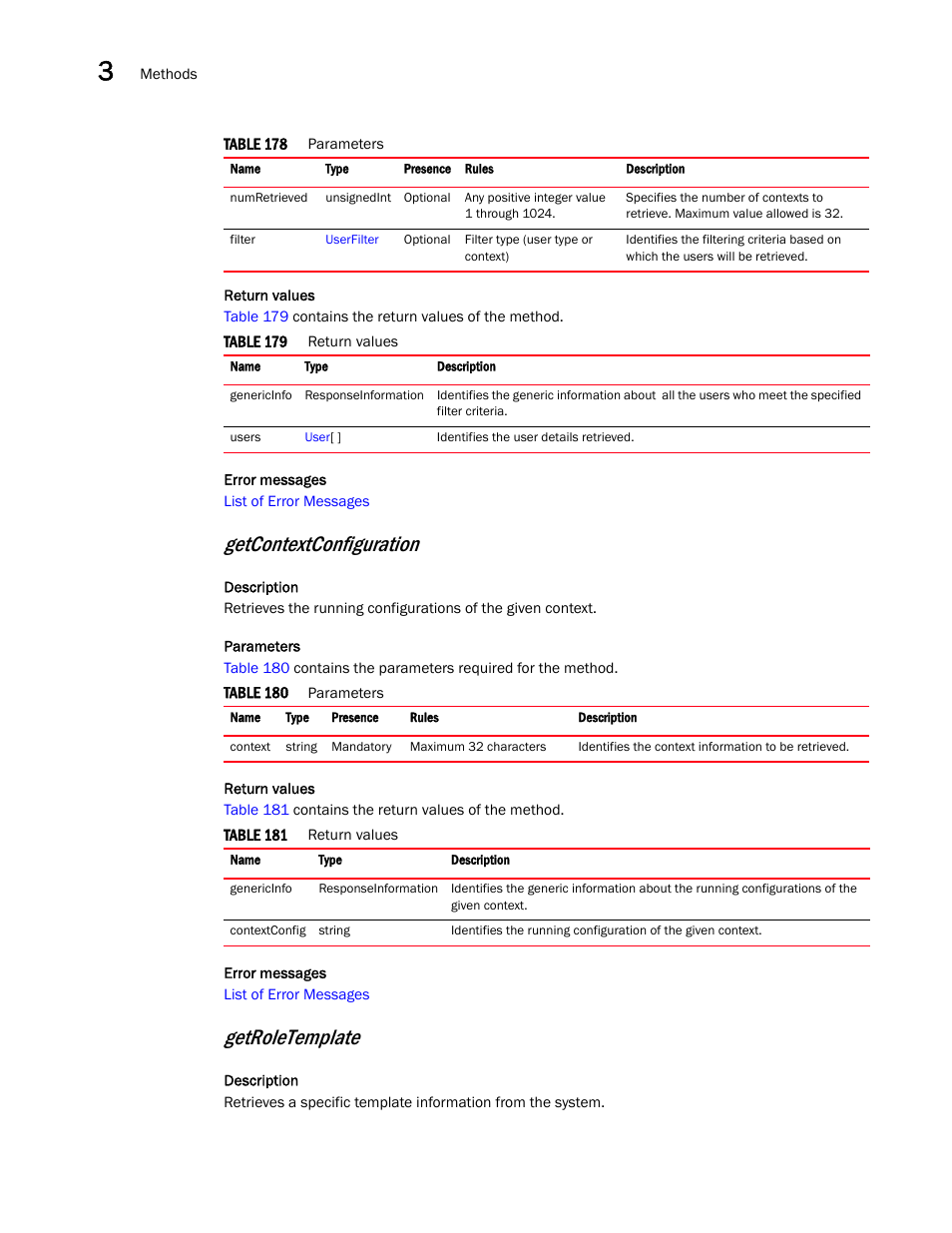 Getcontextconfiguration, Getroletemplate | Brocade Virtual ADX XML API Programmer’s Guide (Supporting ADX v03.1.00) User Manual | Page 82 / 878