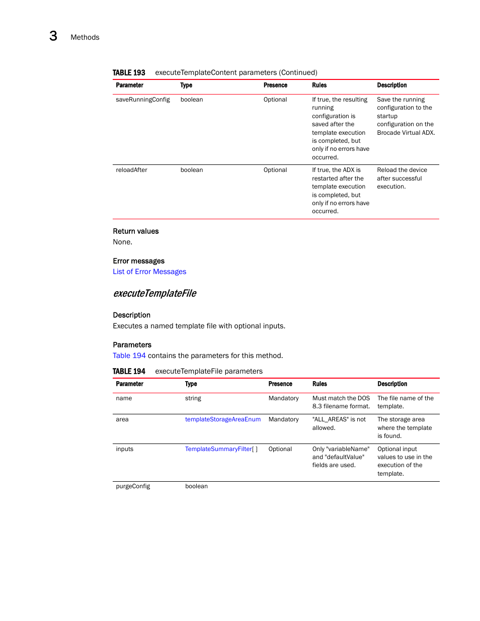 Executetemplatefile | Brocade Virtual ADX XML API Programmer’s Guide (Supporting ADX v03.1.00) User Manual | Page 88 / 878