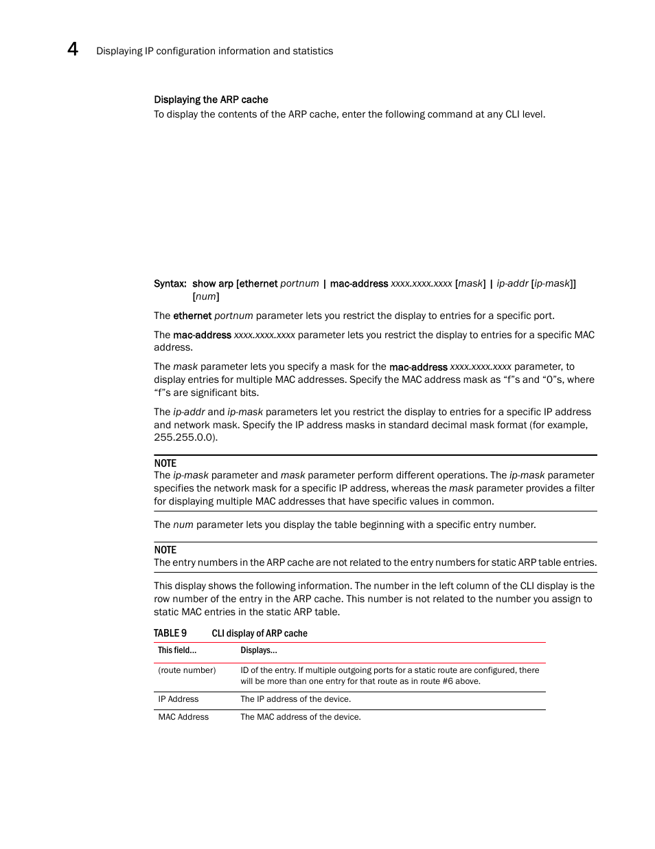 Displaying the arp cache | Brocade Virtual ADX Switch and Router Guide (Supporting ADX v03.1.00) User Manual | Page 104 / 374