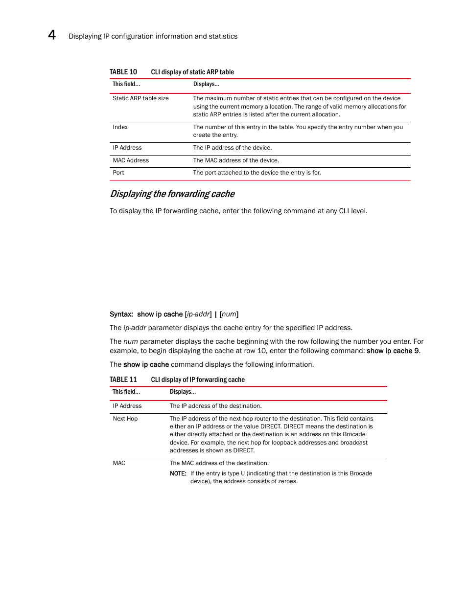 Displaying the forwarding cache | Brocade Virtual ADX Switch and Router Guide (Supporting ADX v03.1.00) User Manual | Page 106 / 374