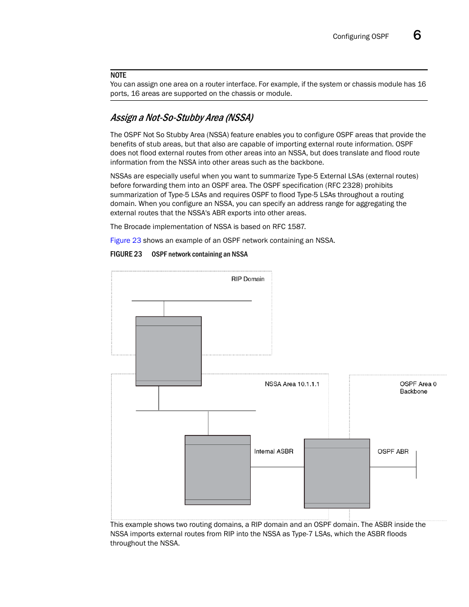 Assign a not-so-stubby area (nssa) | Brocade Virtual ADX Switch and Router Guide (Supporting ADX v03.1.00) User Manual | Page 125 / 374