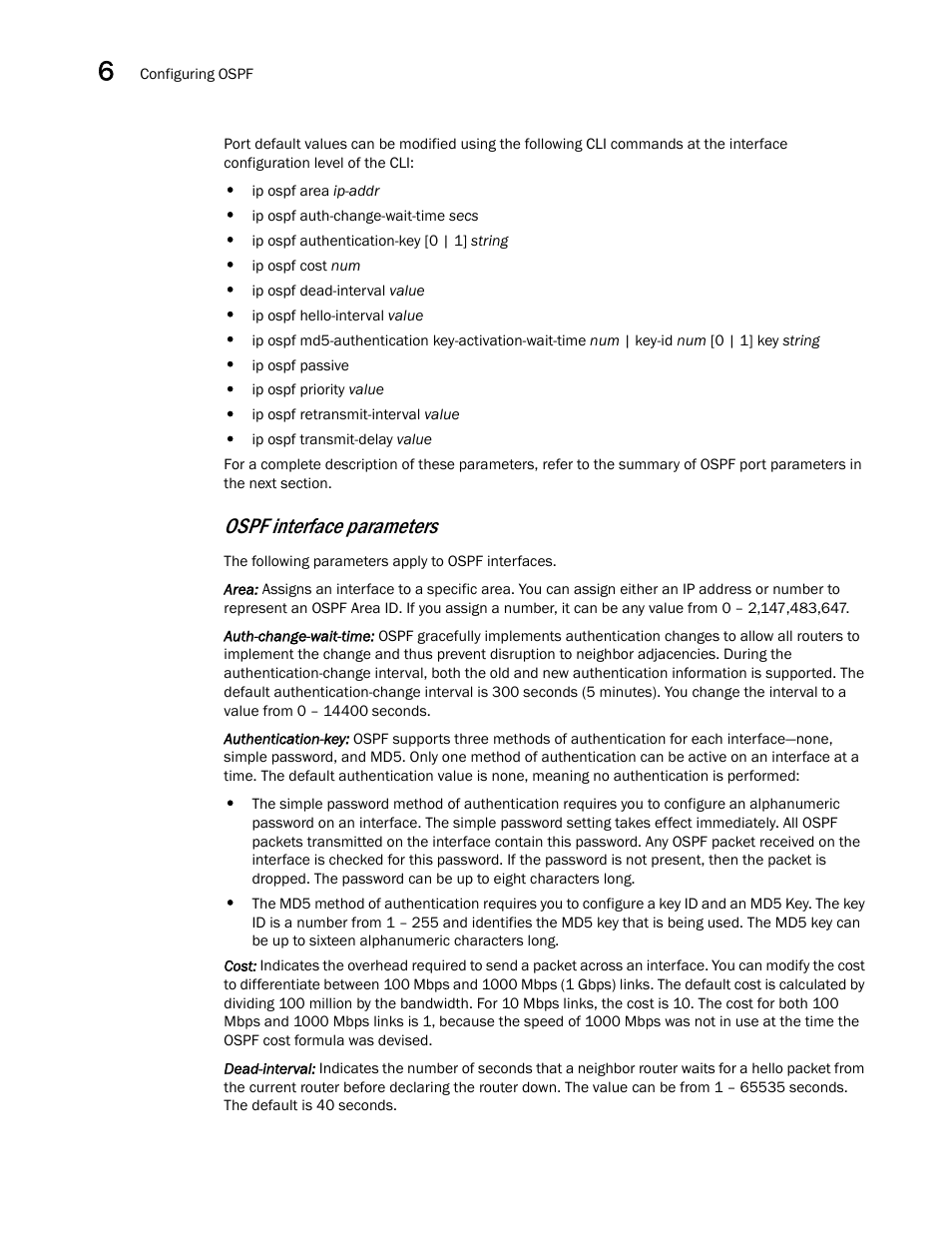 Ospf interface parameters | Brocade Virtual ADX Switch and Router Guide (Supporting ADX v03.1.00) User Manual | Page 128 / 374