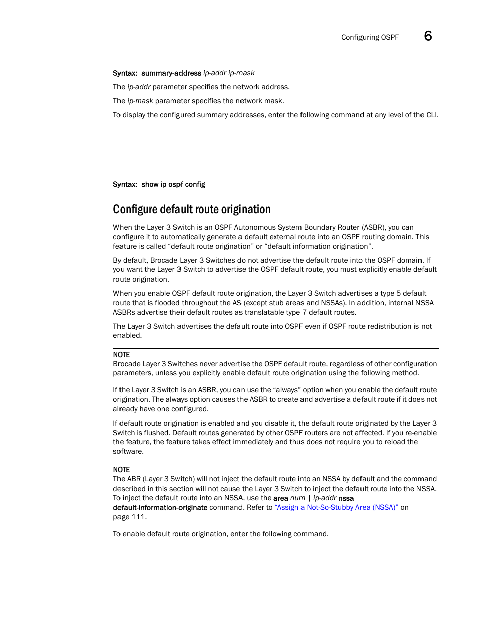 Configure default route origination | Brocade Virtual ADX Switch and Router Guide (Supporting ADX v03.1.00) User Manual | Page 145 / 374