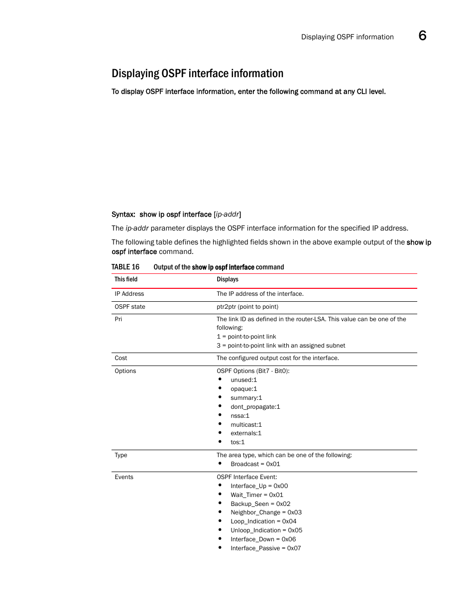 Displaying ospf interface information | Brocade Virtual ADX Switch and Router Guide (Supporting ADX v03.1.00) User Manual | Page 157 / 374