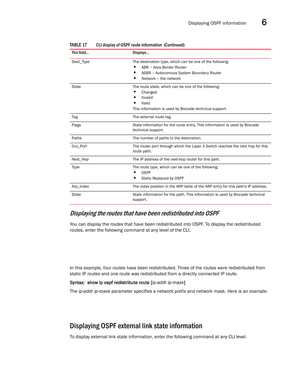 Displaying ospf external link state information | Brocade Virtual ADX Switch and Router Guide (Supporting ADX v03.1.00) User Manual | Page 159 / 374