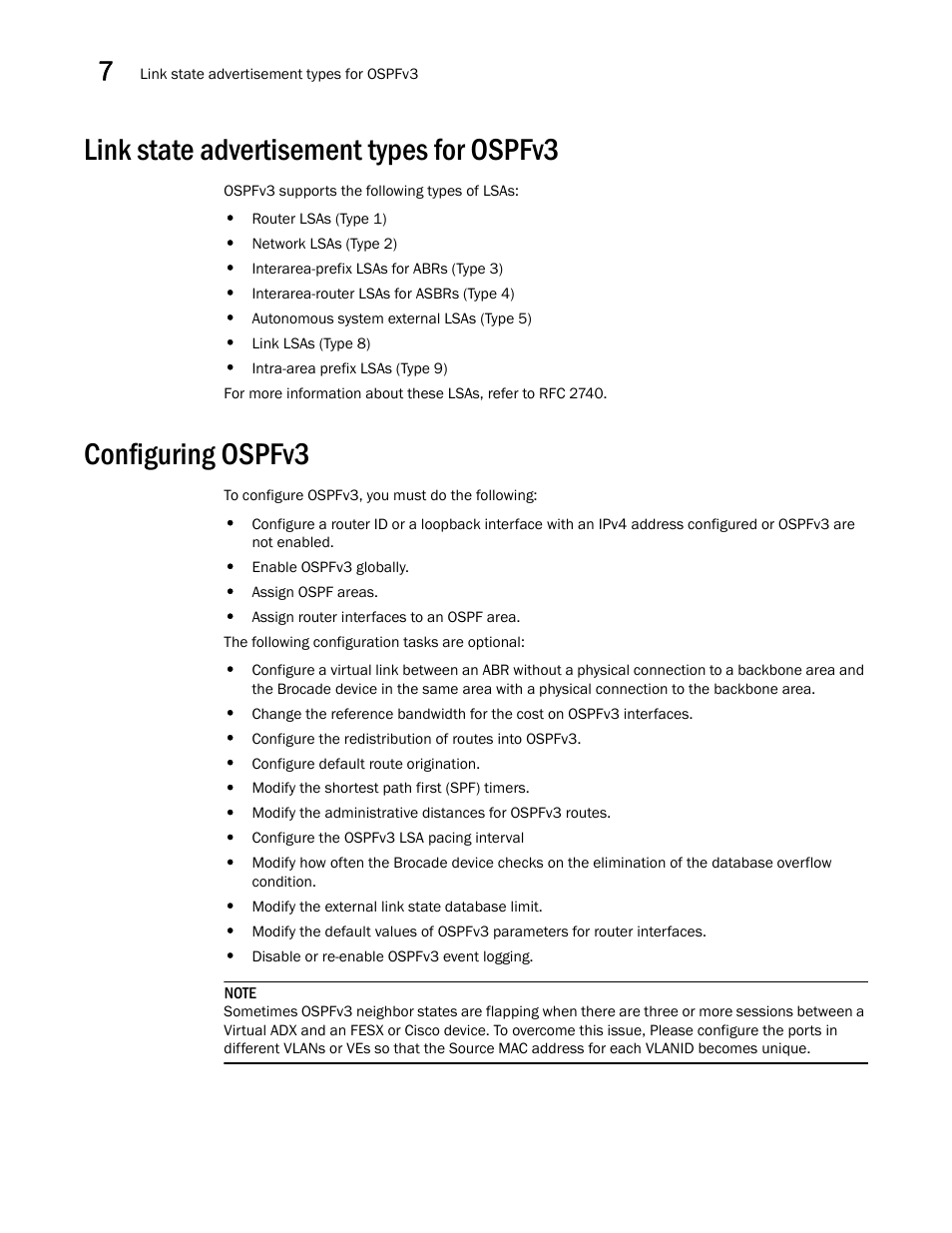 Link state advertisement types for ospfv3, Configuring ospfv3 | Brocade Virtual ADX Switch and Router Guide (Supporting ADX v03.1.00) User Manual | Page 166 / 374
