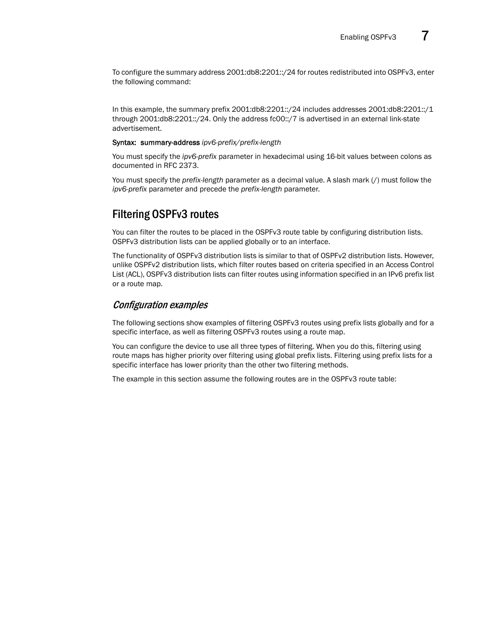 Filtering ospfv3 routes, Configuration examples | Brocade Virtual ADX Switch and Router Guide (Supporting ADX v03.1.00) User Manual | Page 177 / 374