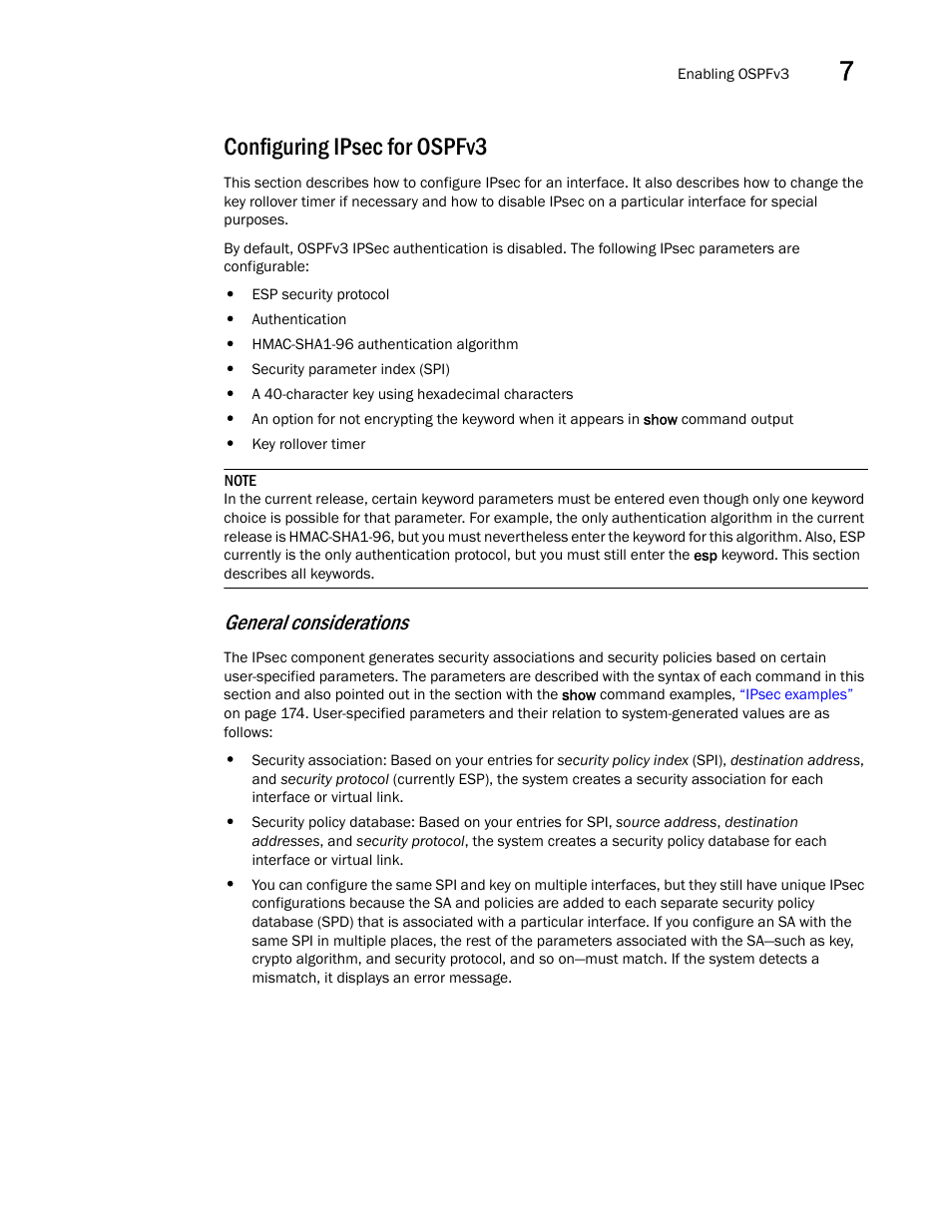 Configuring ipsec for ospfv3, General considerations | Brocade Virtual ADX Switch and Router Guide (Supporting ADX v03.1.00) User Manual | Page 185 / 374