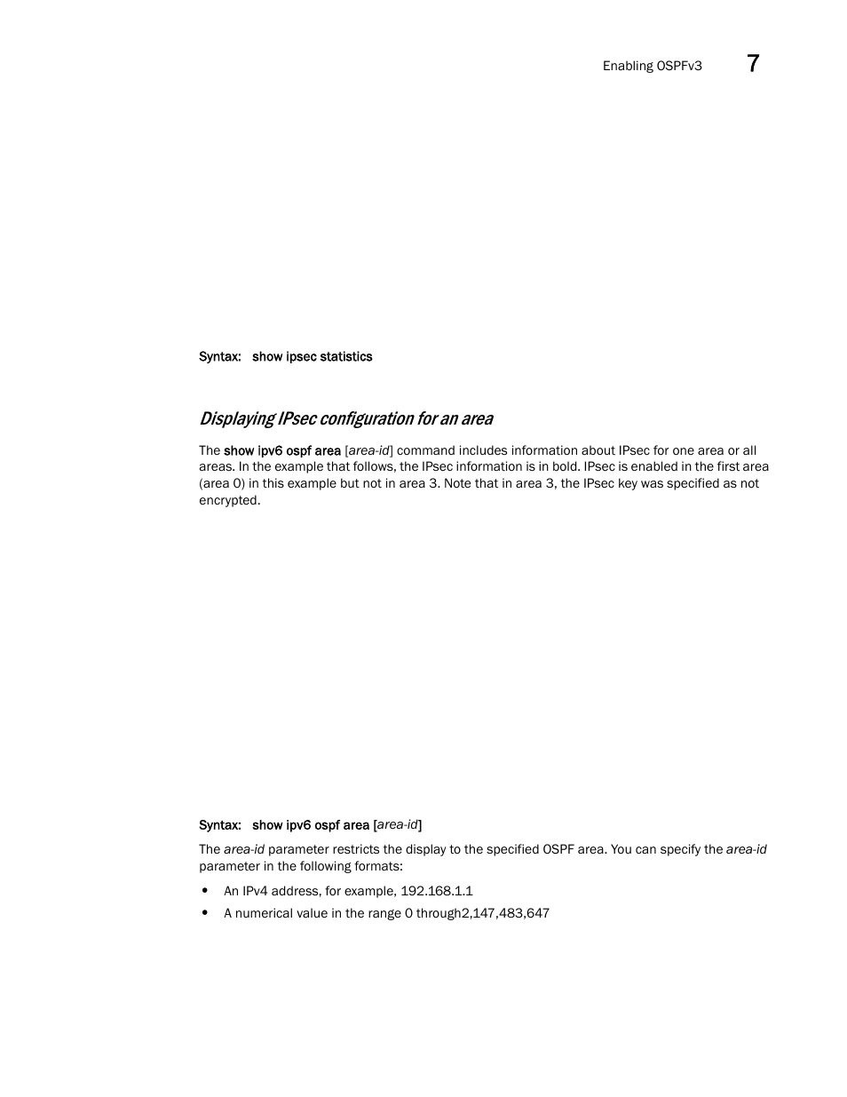 Displaying ipsec configuration for an area | Brocade Virtual ADX Switch and Router Guide (Supporting ADX v03.1.00) User Manual | Page 191 / 374