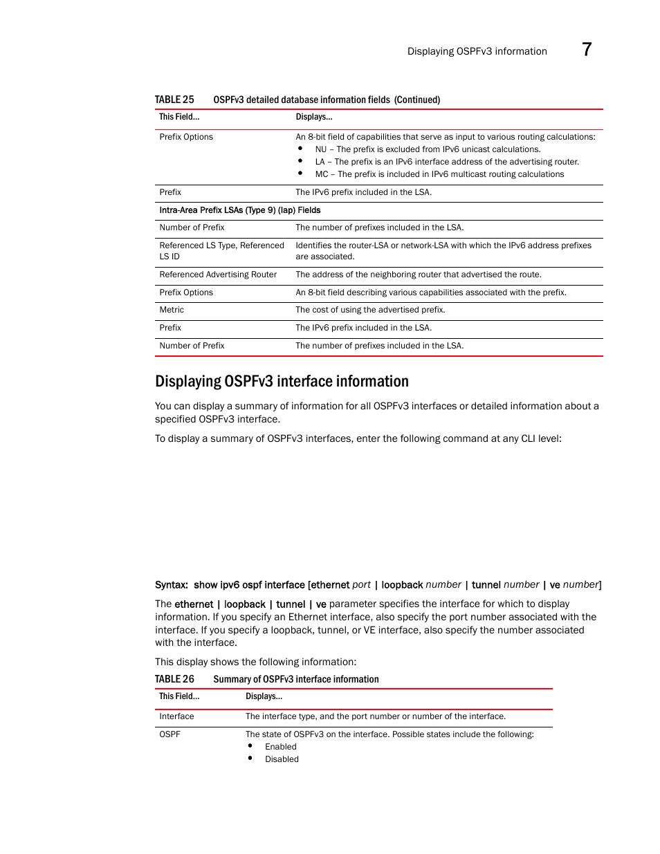 Displaying ospfv3 interface information | Brocade Virtual ADX Switch and Router Guide (Supporting ADX v03.1.00) User Manual | Page 201 / 374