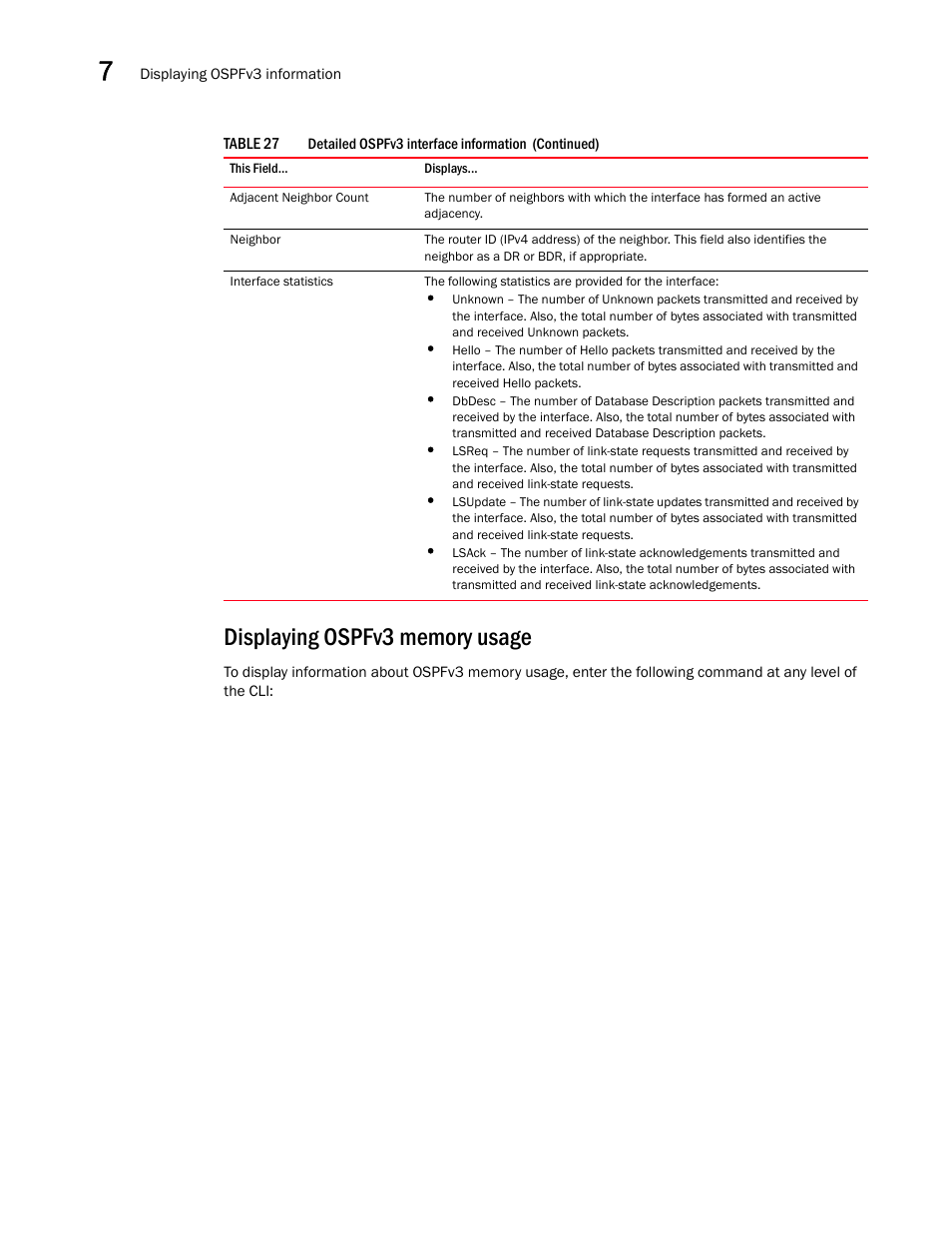 Displaying ospfv3 memory usage | Brocade Virtual ADX Switch and Router Guide (Supporting ADX v03.1.00) User Manual | Page 204 / 374
