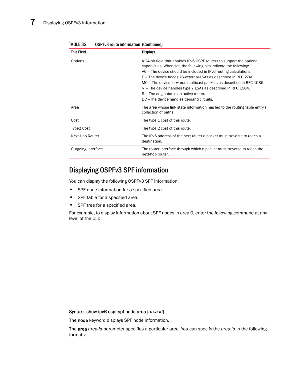 Displaying ospfv3 spf information | Brocade Virtual ADX Switch and Router Guide (Supporting ADX v03.1.00) User Manual | Page 210 / 374