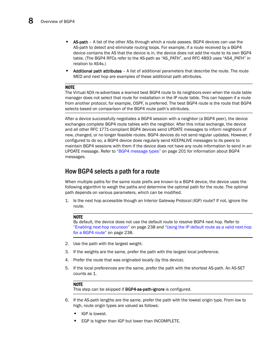 How bgp4 selects a path for a route | Brocade Virtual ADX Switch and Router Guide (Supporting ADX v03.1.00) User Manual | Page 214 / 374