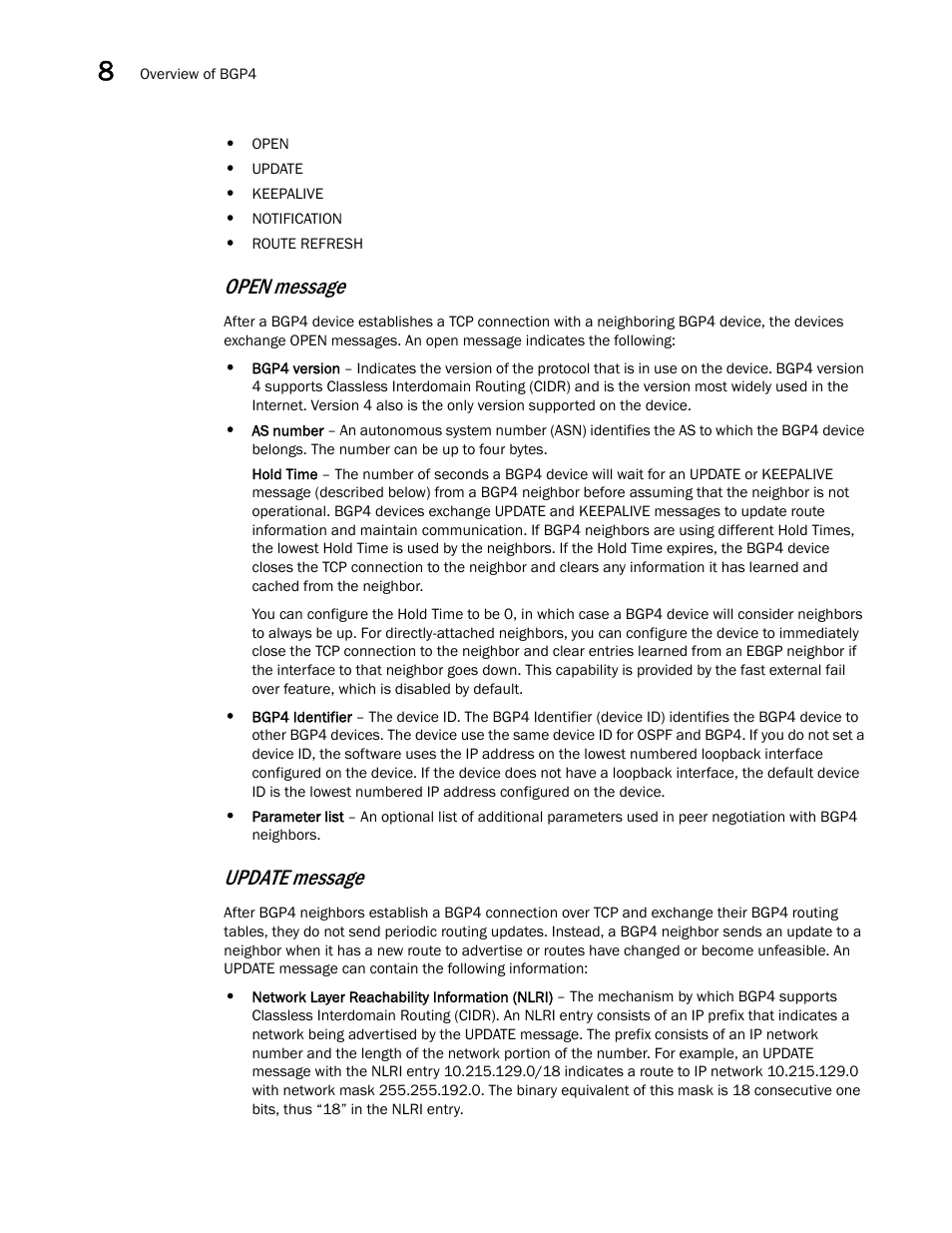 Open message, Update message | Brocade Virtual ADX Switch and Router Guide (Supporting ADX v03.1.00) User Manual | Page 216 / 374