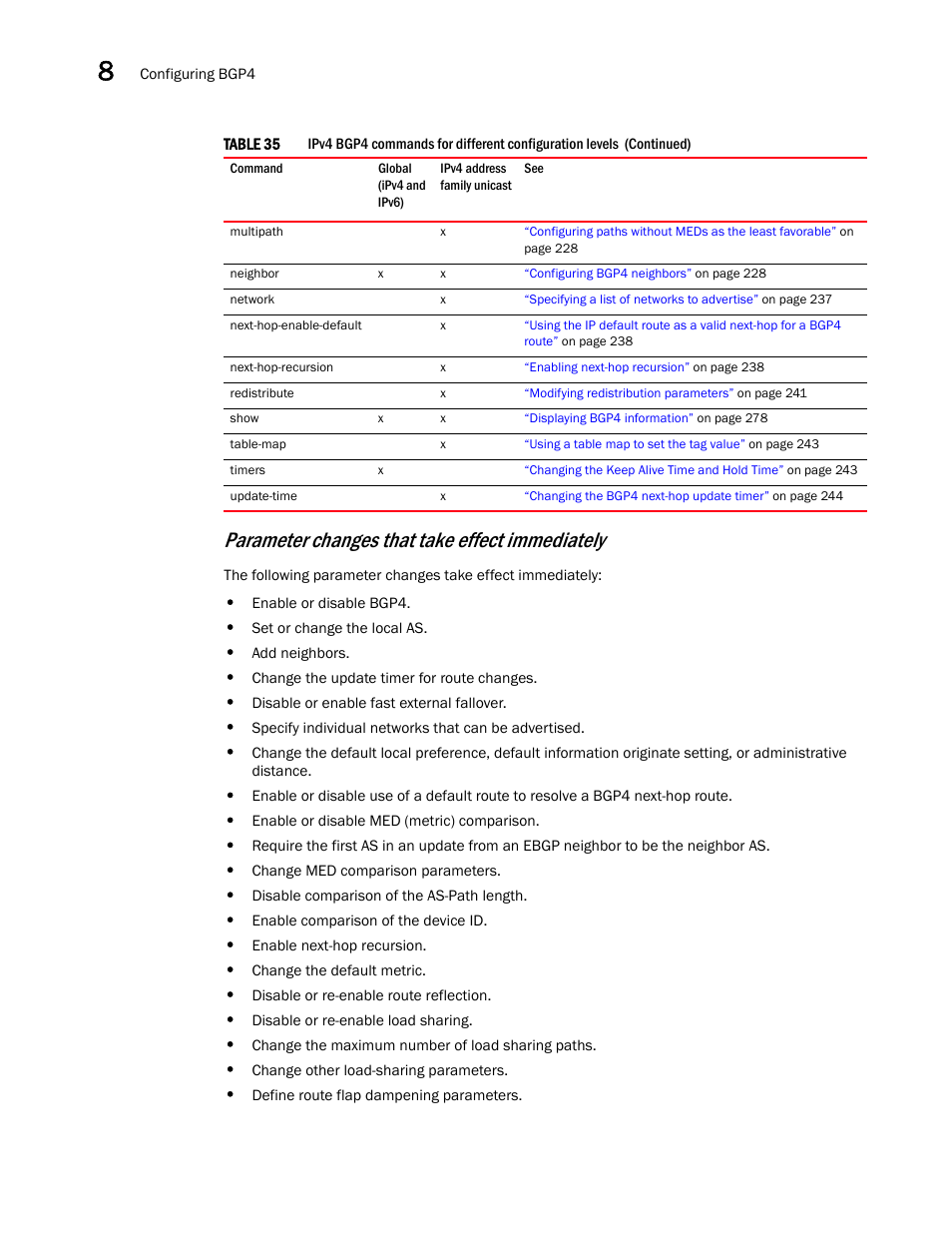 Parameter changes that take effect immediately | Brocade Virtual ADX Switch and Router Guide (Supporting ADX v03.1.00) User Manual | Page 222 / 374