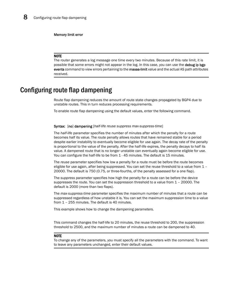 Configuring route flap dampening | Brocade Virtual ADX Switch and Router Guide (Supporting ADX v03.1.00) User Manual | Page 234 / 374
