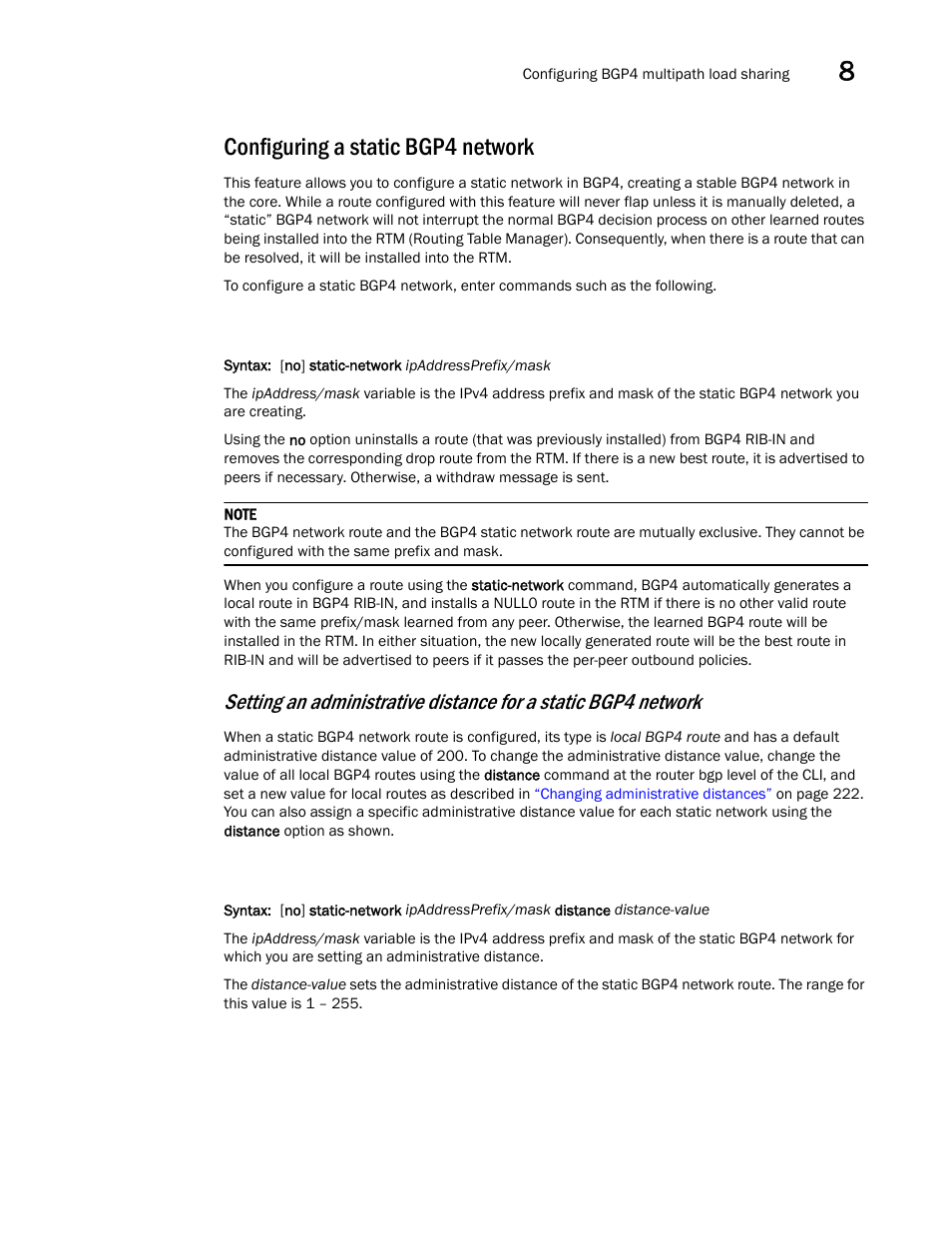 Configuring a static bgp4 network | Brocade Virtual ADX Switch and Router Guide (Supporting ADX v03.1.00) User Manual | Page 241 / 374