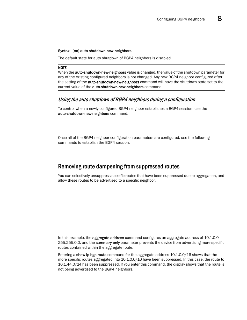 Removing route dampening from suppressed routes, Removing route dampening from suppressed, Routes | Brocade Virtual ADX Switch and Router Guide (Supporting ADX v03.1.00) User Manual | Page 247 / 374