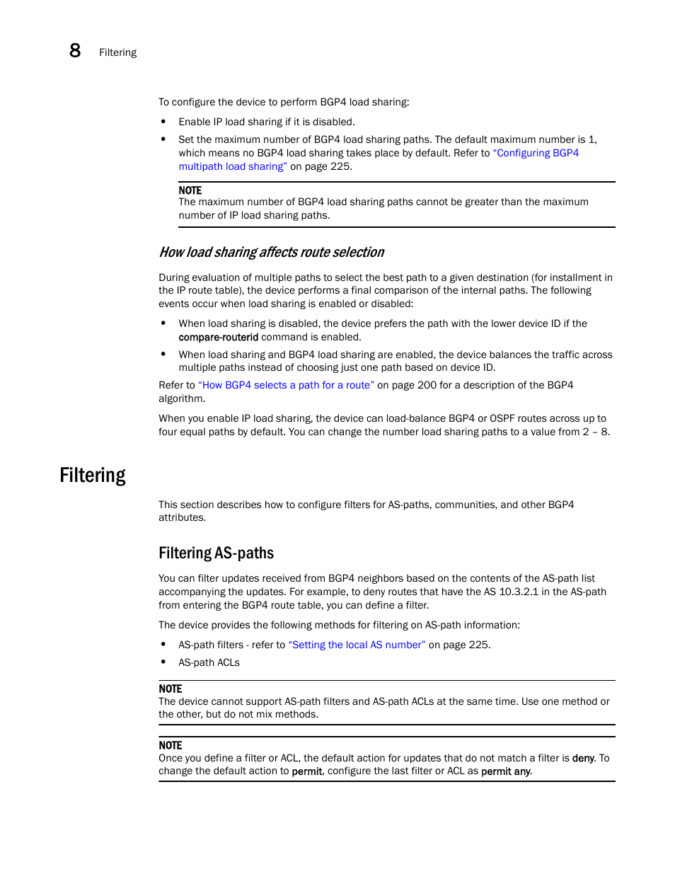 Filtering, Filtering as-paths, How load sharing affects route selection | Brocade Virtual ADX Switch and Router Guide (Supporting ADX v03.1.00) User Manual | Page 260 / 374