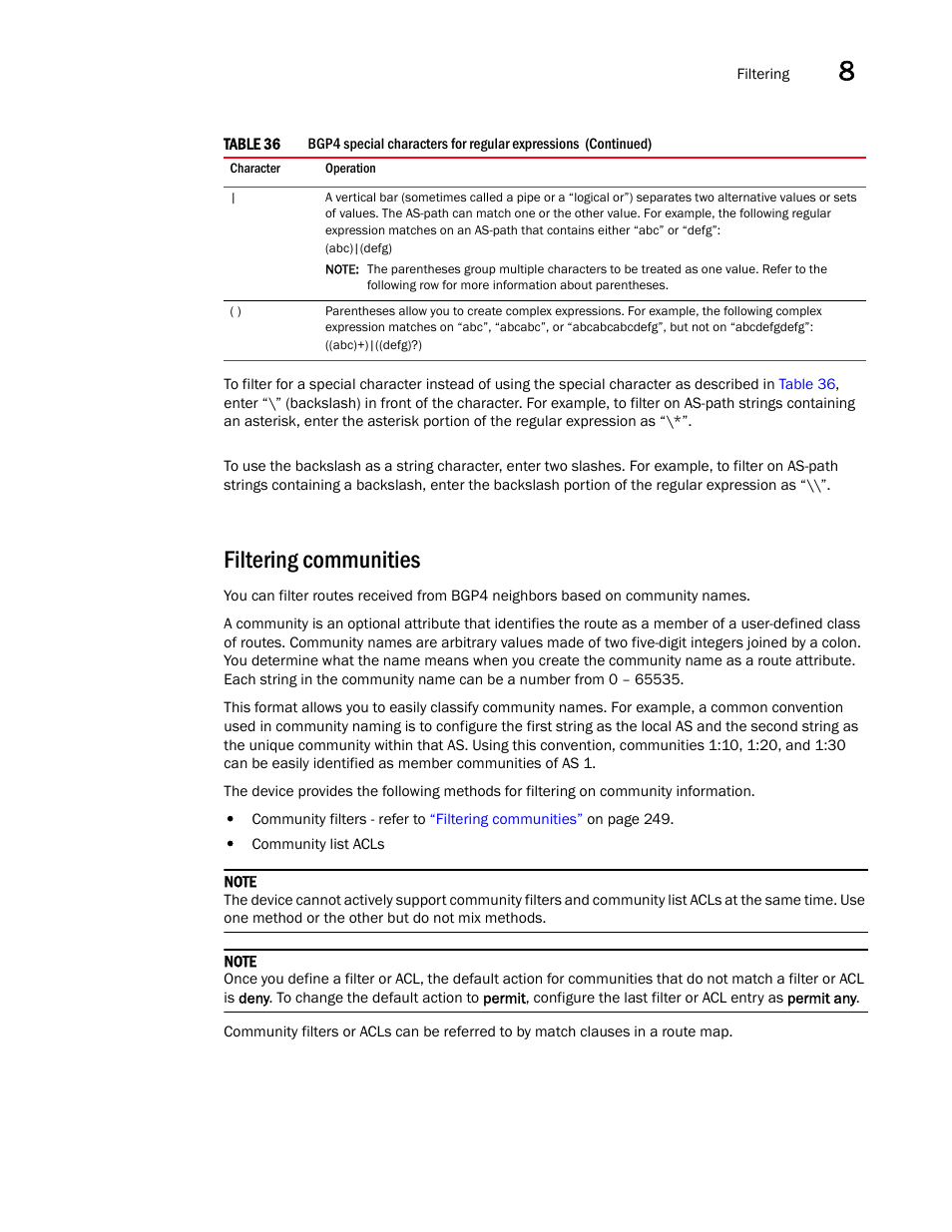 Filtering communities | Brocade Virtual ADX Switch and Router Guide (Supporting ADX v03.1.00) User Manual | Page 263 / 374