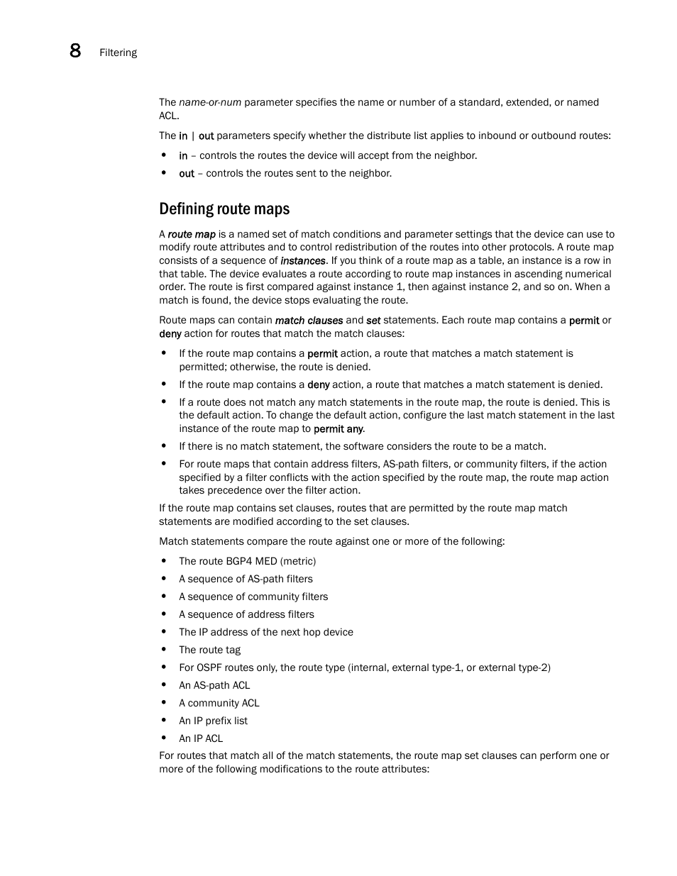 Defining route maps | Brocade Virtual ADX Switch and Router Guide (Supporting ADX v03.1.00) User Manual | Page 266 / 374