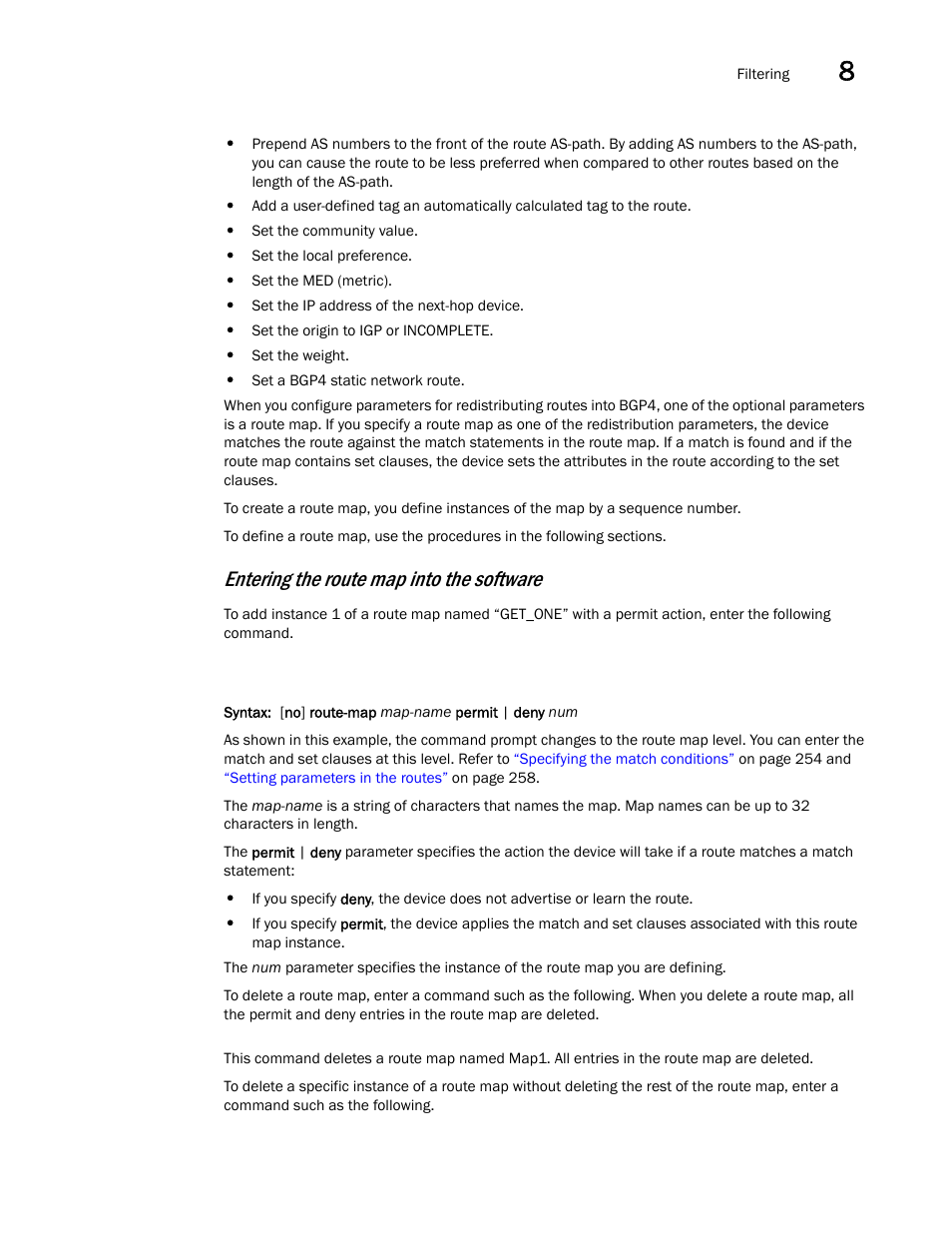 Entering the route map into the software | Brocade Virtual ADX Switch and Router Guide (Supporting ADX v03.1.00) User Manual | Page 267 / 374