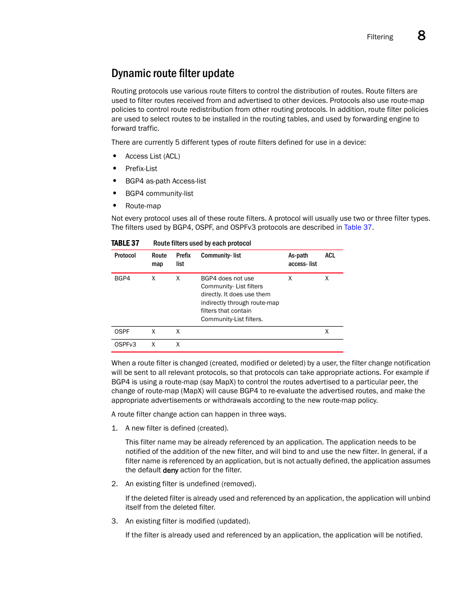 Dynamic route filter update | Brocade Virtual ADX Switch and Router Guide (Supporting ADX v03.1.00) User Manual | Page 275 / 374