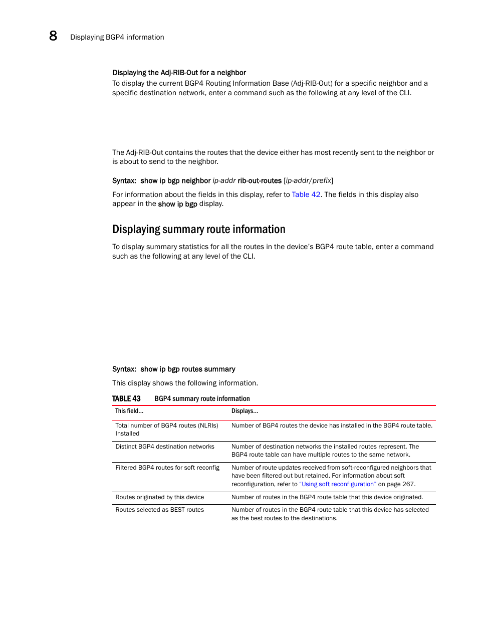 Displaying summary route information | Brocade Virtual ADX Switch and Router Guide (Supporting ADX v03.1.00) User Manual | Page 308 / 374