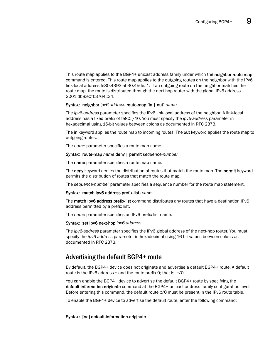 Advertising the default bgp4+ route | Brocade Virtual ADX Switch and Router Guide (Supporting ADX v03.1.00) User Manual | Page 327 / 374