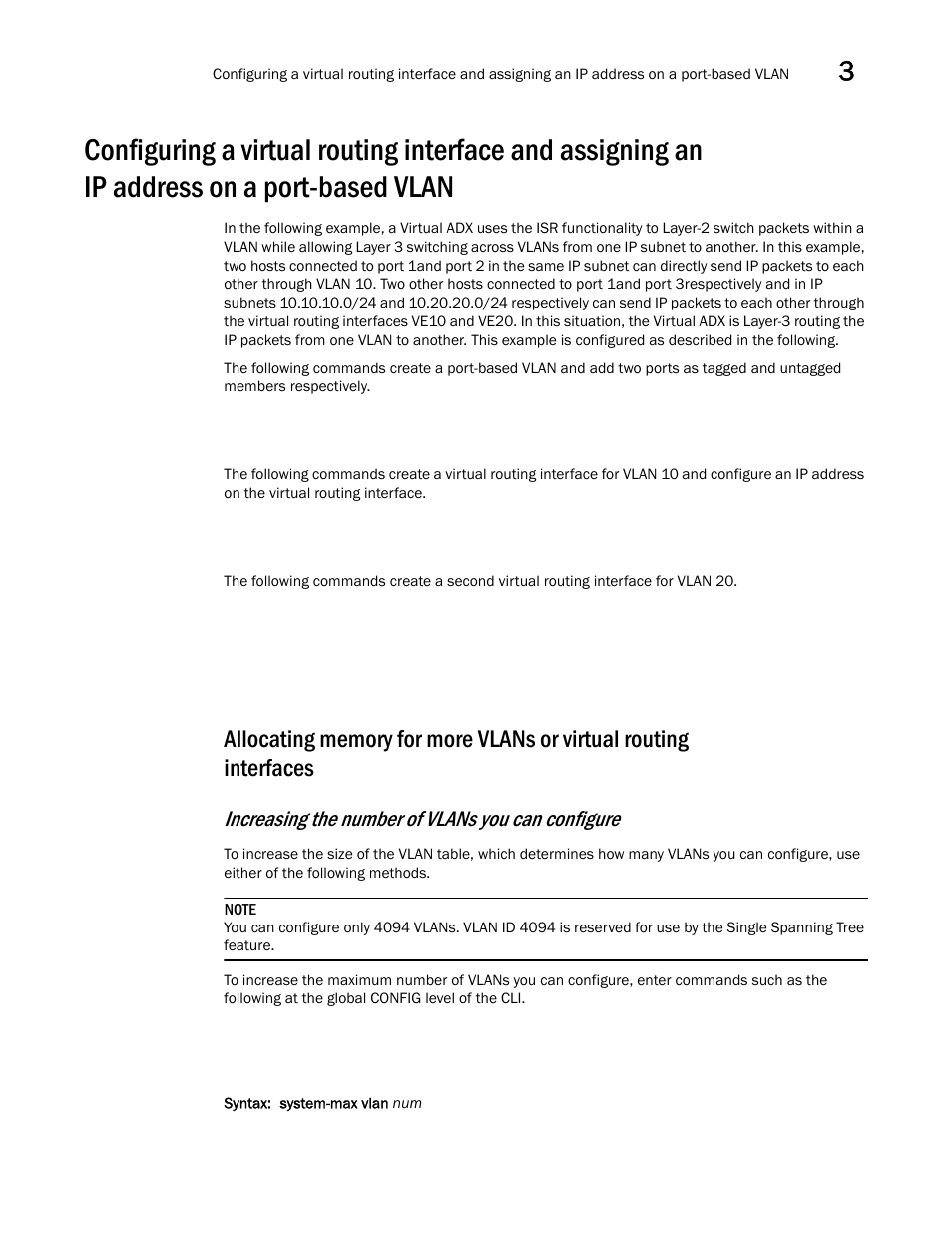 Increasing the number of vlans you can configure | Brocade Virtual ADX Switch and Router Guide (Supporting ADX v03.1.00) User Manual | Page 57 / 374