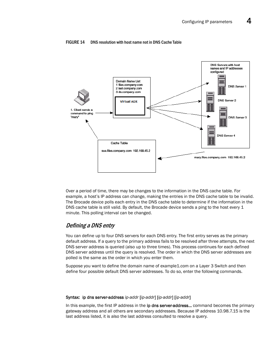 Figure 14, The host, Defining a dns entry | Brocade Virtual ADX Switch and Router Guide (Supporting ADX v03.1.00) User Manual | Page 73 / 374