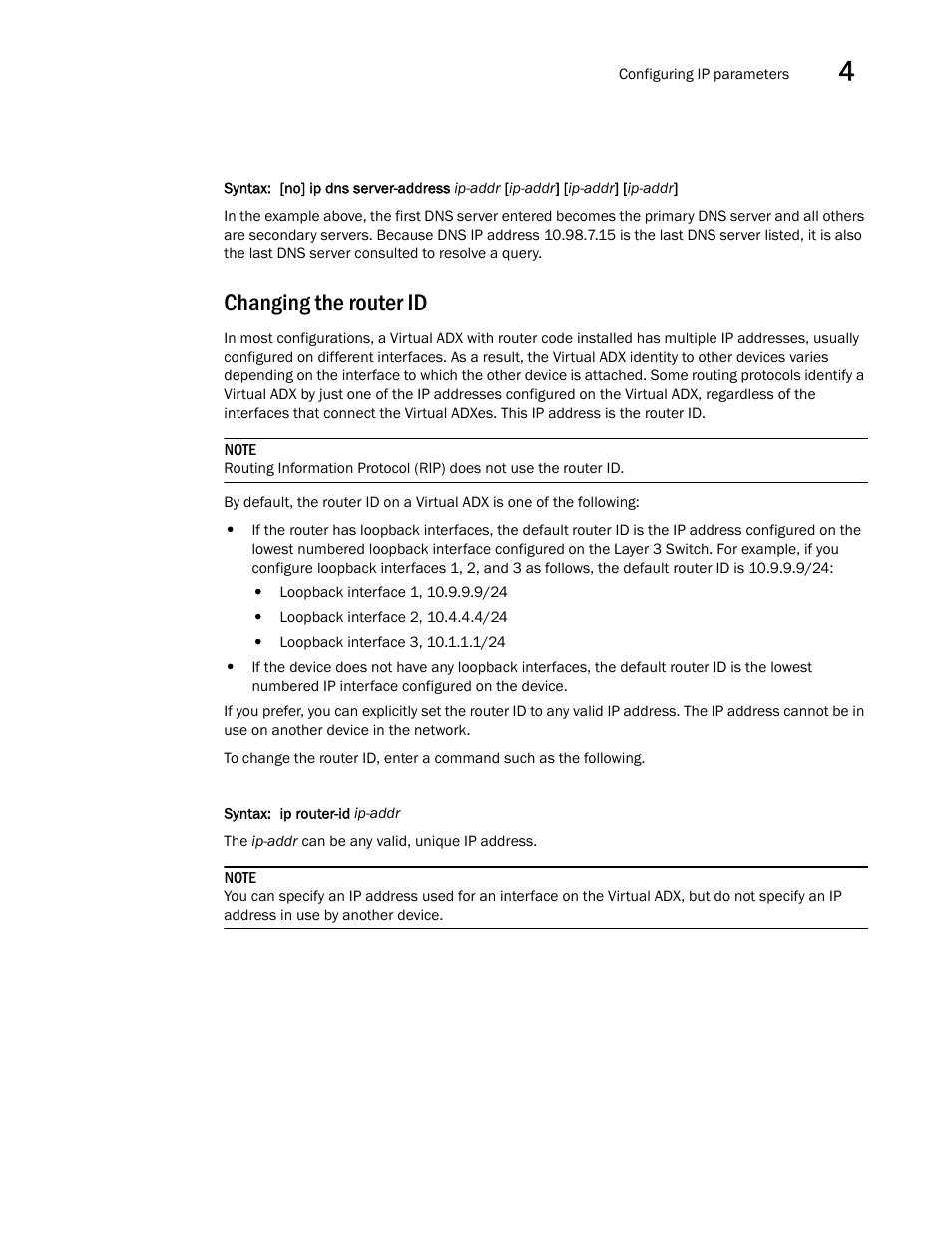 Changing the router id | Brocade Virtual ADX Switch and Router Guide (Supporting ADX v03.1.00) User Manual | Page 75 / 374