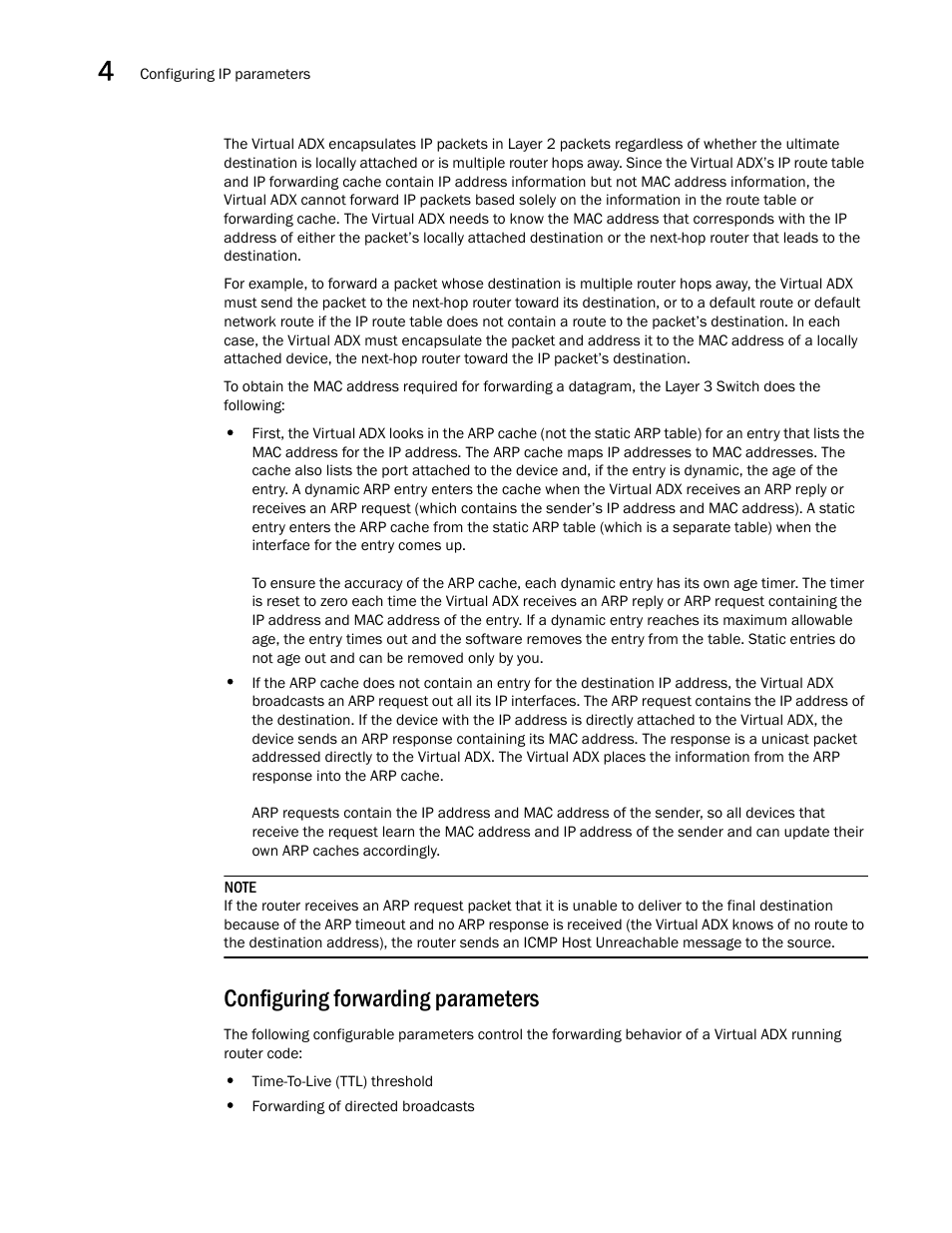 Configuring forwarding parameters | Brocade Virtual ADX Switch and Router Guide (Supporting ADX v03.1.00) User Manual | Page 78 / 374