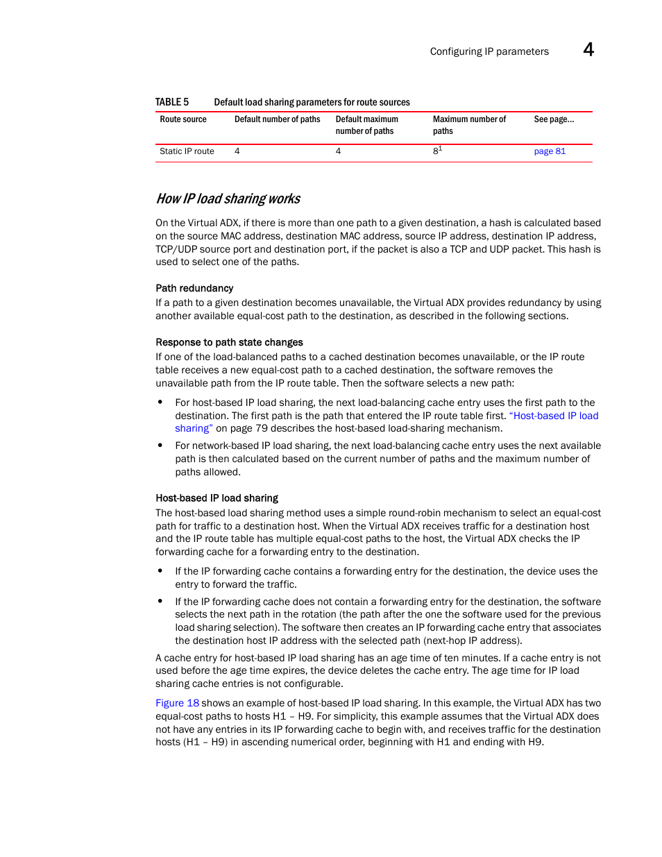 Table 5, How ip load sharing works | Brocade Virtual ADX Switch and Router Guide (Supporting ADX v03.1.00) User Manual | Page 93 / 374